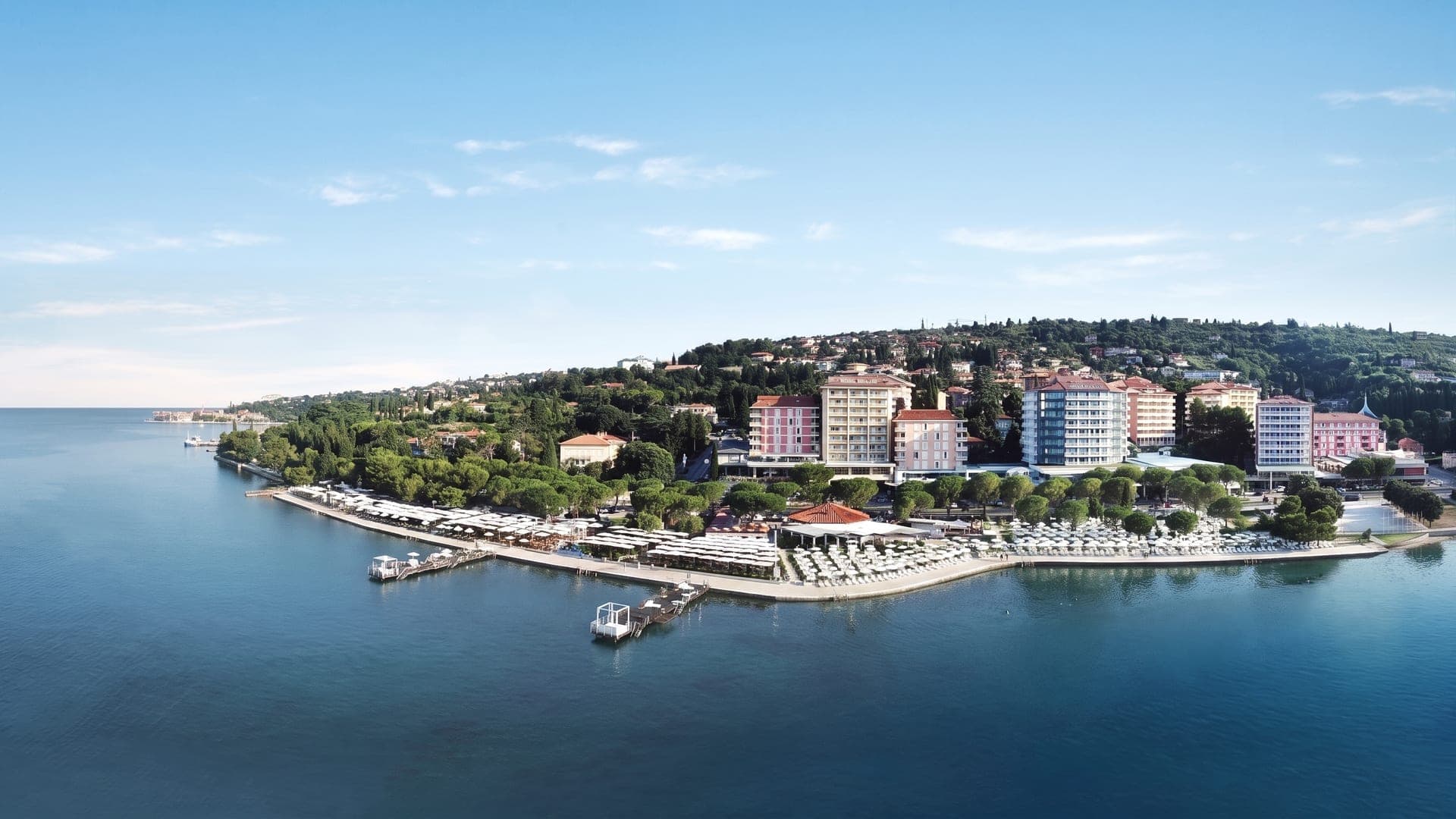 The resort along the Adriatic shore, seen from the water