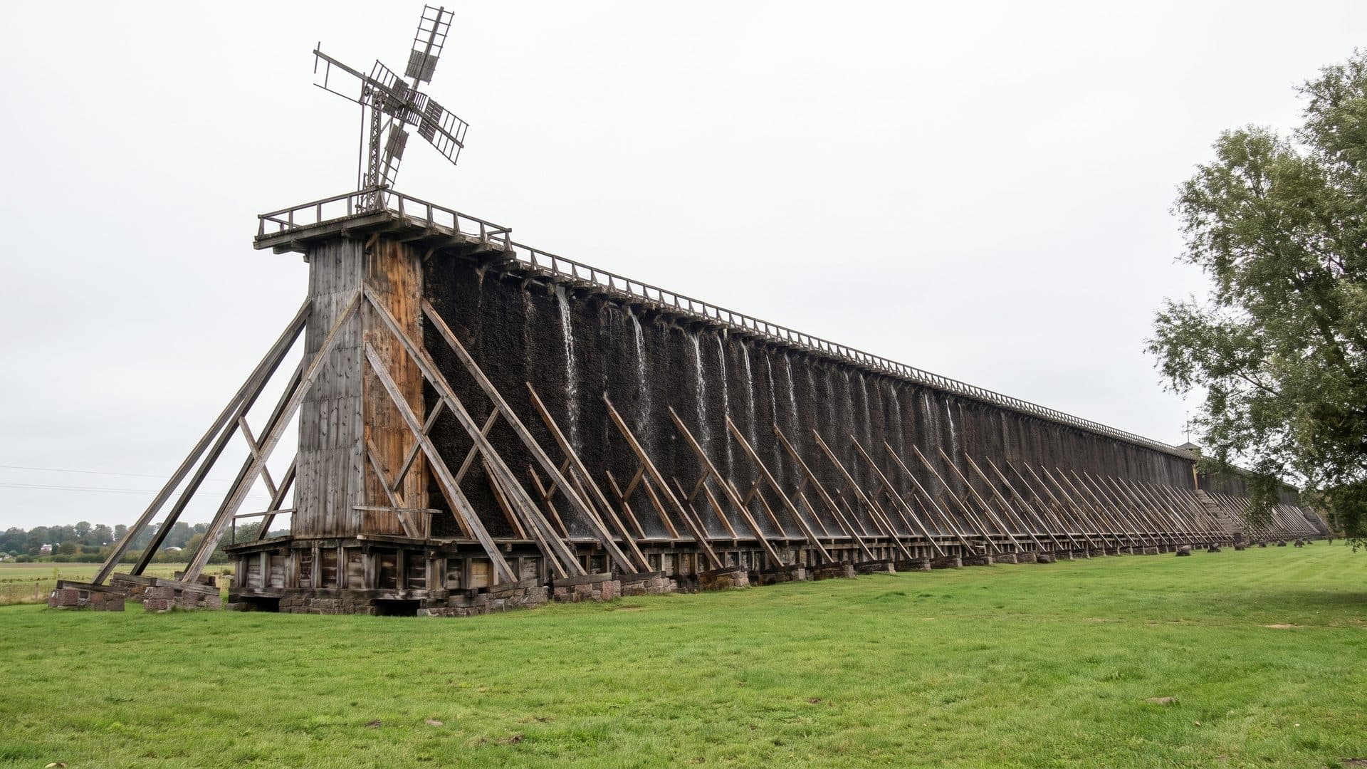 The graduation tower at Ciechocinek with its timber frame and blackthorn brushwood wall